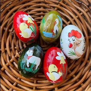 Set of 5 Decorative Eggs Farm Animals EUC
